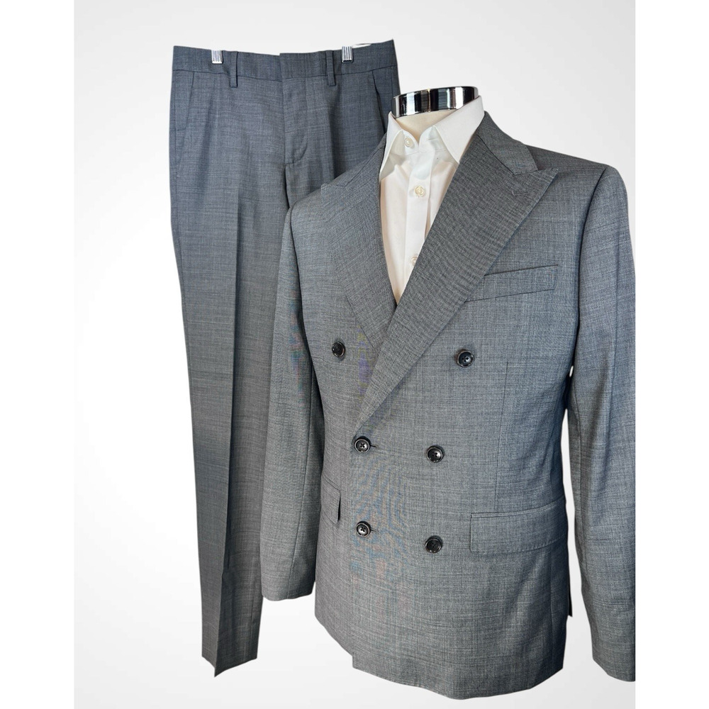 Bonobos Marzotto Italian Wool 38R 29x34 Gray Double Breasted Statement Suit - Picture 2 of 16